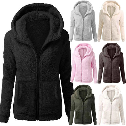Women's Soft Plush Zip Up Hoodie - Warm Fleece Jacket with Hood & Pockets