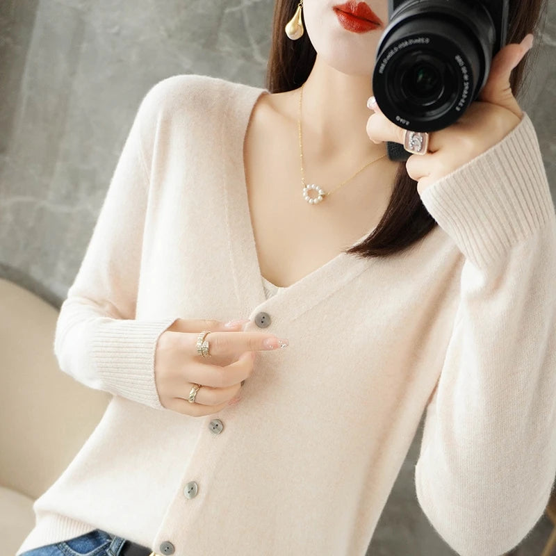 Classic V-Neck Button Cardigan for Women – Soft Lightweight Knit Sweater, Loose Fit Layering Top