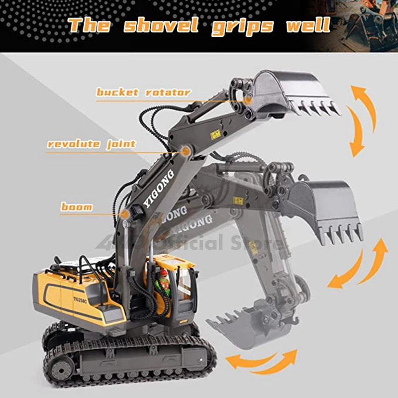4WD RC Excavator Construction Vehicle – Rotating Alloy Digging Truck with Real Engine Sound