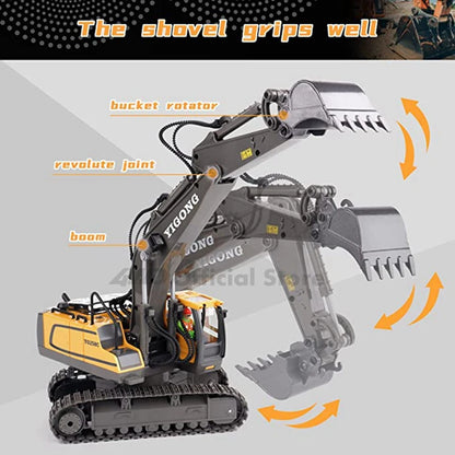 4WD RC Excavator Construction Vehicle – Rotating Alloy Digging Truck with Real Engine Sound