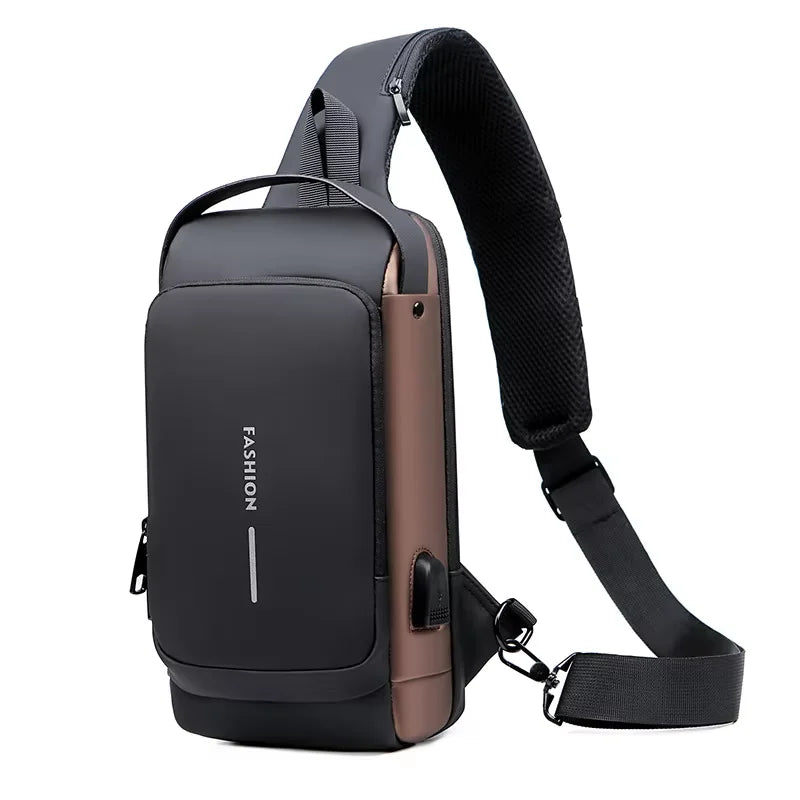 Men’s Anti-Theft USB Sling Bag – Waterproof Crossbody Chest Pack With Lock & USB Charging Port
