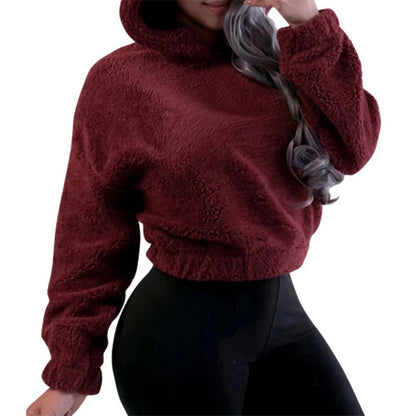 Women’s Fuzzy Bear-Ear Hoodie – Soft Plush Long Sleeve Warm Winter Pullover with Hood