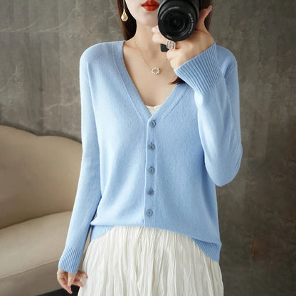 Classic V-Neck Button Cardigan for Women – Soft Lightweight Knit Sweater, Loose Fit Layering Top