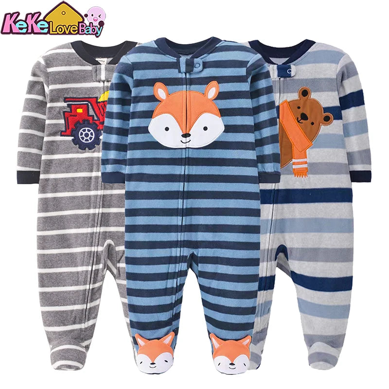 Baby Boy Fleece Romper Pajamas with Zipper – Soft Warm One-Piece Jumpsuit for Infants 0–12 Months