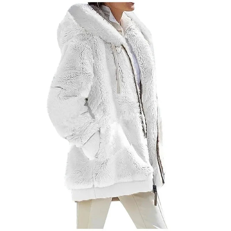 Women’s Cozy Fleece Hooded Winter Coat – Soft Plush Jacket with Warm Sherpa Lining