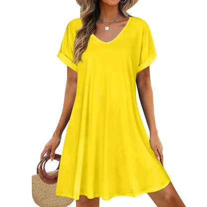 Women’s Loose Swing Summer T-Shirt Dress – Short Sleeve Casual Beach Sundress
