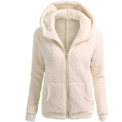 Women's Soft Plush Zip Up Hoodie - Warm Fleece Jacket with Hood & Pockets