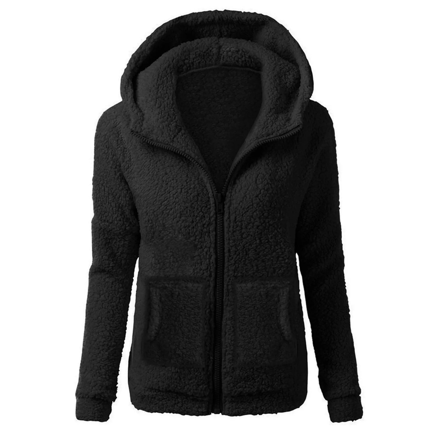 Women's Soft Plush Zip Up Hoodie - Warm Fleece Jacket with Hood & Pockets
