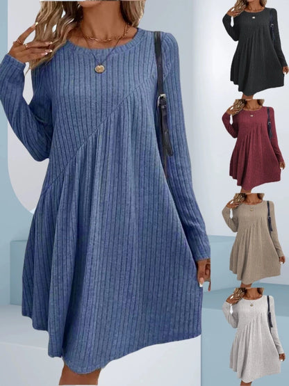 Autumn/Winter Bohemian - Ribbed Solid Color Dress