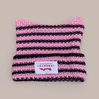 Cat Ear Knit Beanie – Warm Winter Crochet Hat for Men & Women, Soft Kawaii Streetwear