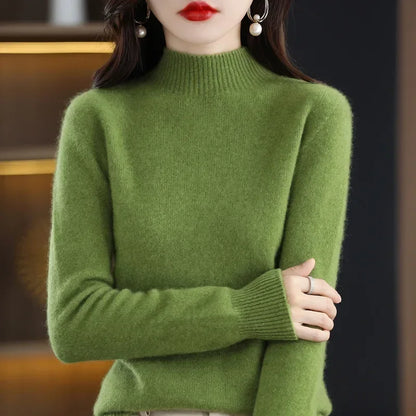 Cozy Winter High-Neck Knit Sweater for Women – Korean Style Slim Fit Top