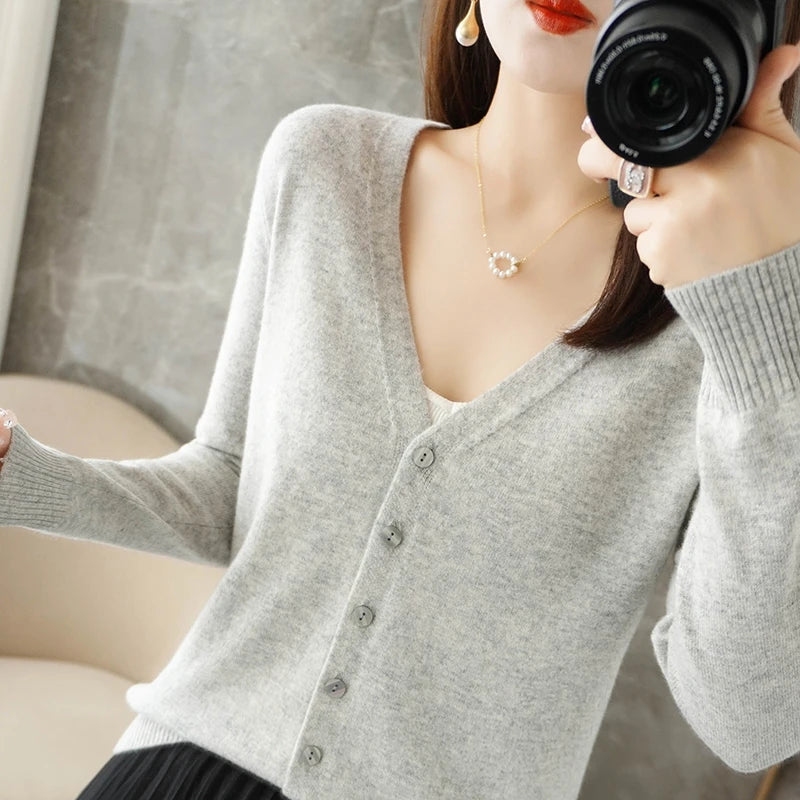 Classic V-Neck Button Cardigan for Women – Soft Lightweight Knit Sweater, Loose Fit Layering Top