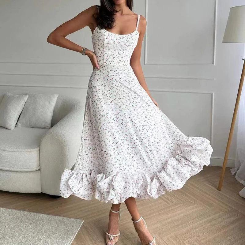 Sleeveless Ruffle Hem Maxi Dress – Elegant High-Waist Summer Party Dress