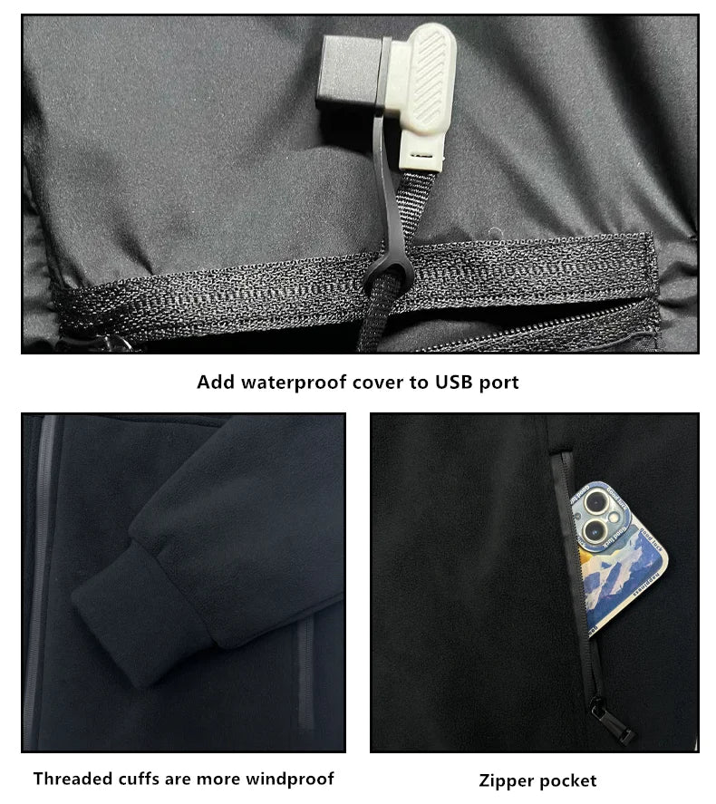 Men’s Heated Polar Fleece Jacket – 8-Zone Electric Heating Coat with Thick Warm Lining & USB Power Control