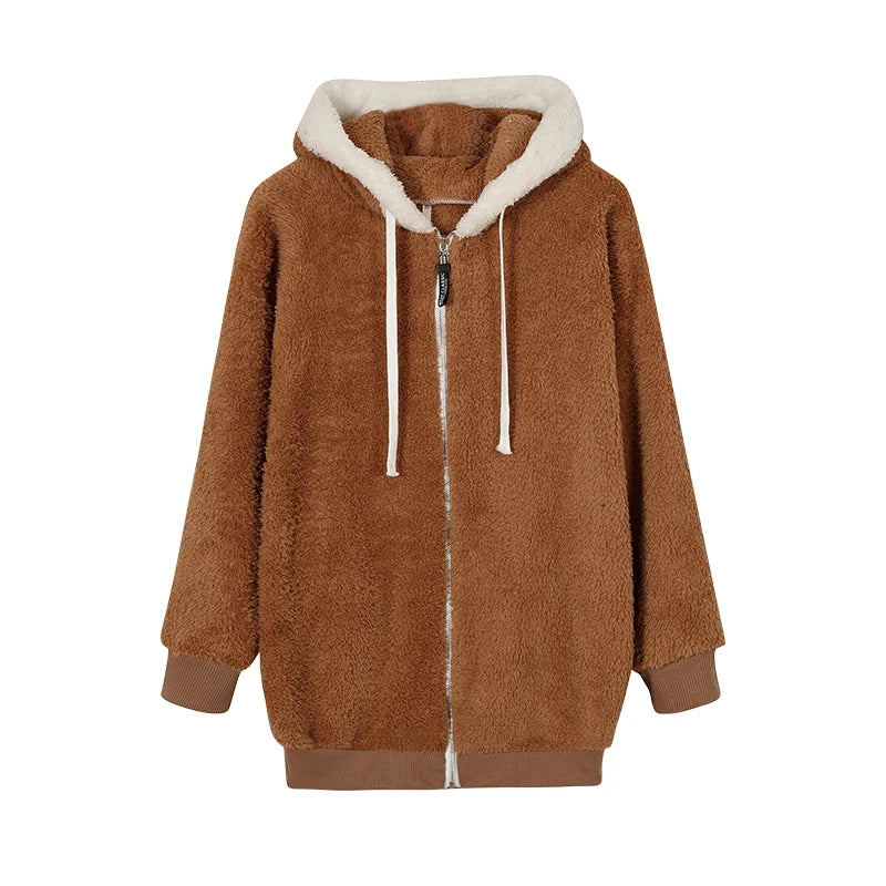 Women’s Ultra-Soft Plush Sherpa Fleece Hooded Zip Coat with Pockets