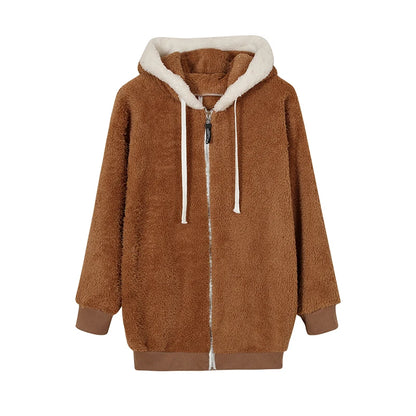 Women’s Ultra-Soft Plush Sherpa Fleece Hooded Zip Coat with Pockets