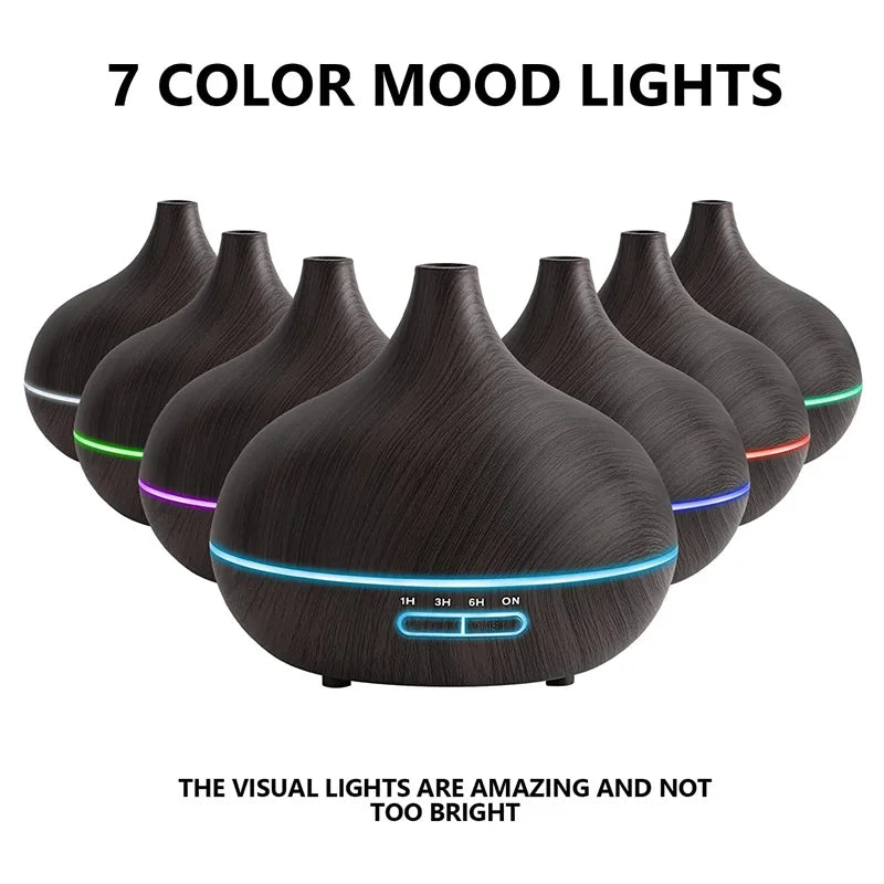 550ml Wood Grain Essential Oil Diffuser with Remote Control & LED Lights