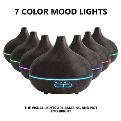 550ml Wood Grain Essential Oil Diffuser with Remote Control & LED Lights