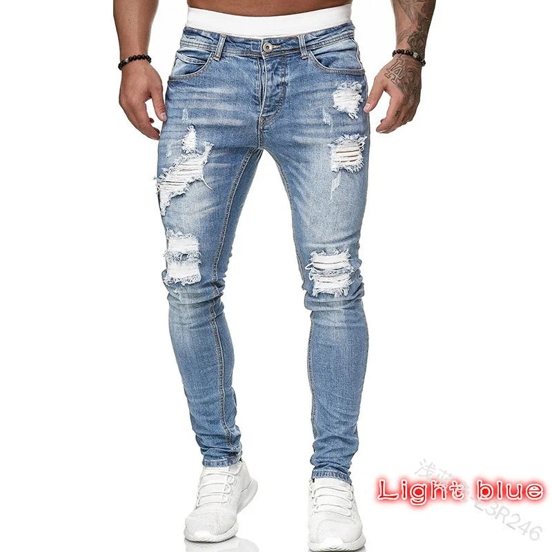 Men’s Stretch Denim Ripped Jeans – Slim Fit Distressed Casual Streetwear