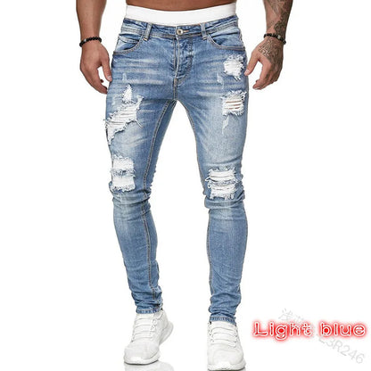 Men’s Stretch Denim Ripped Jeans – Slim Fit Distressed Casual Streetwear