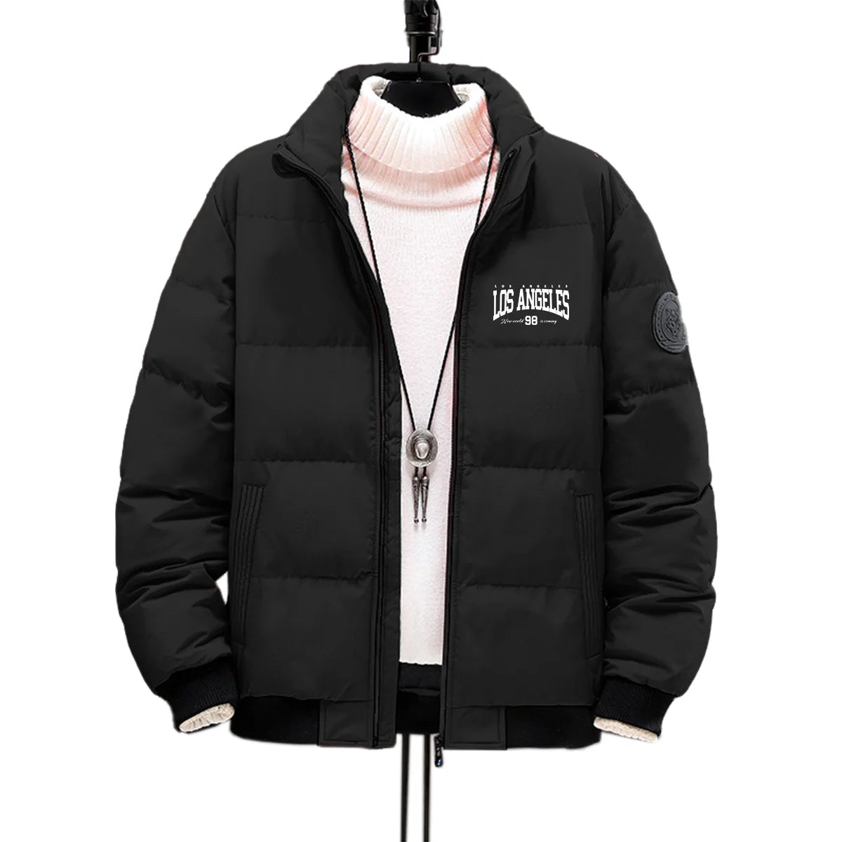 Men’s L.A Winter Puffer Jacket – Streetwear Bomber Style, Cold Outerwear
