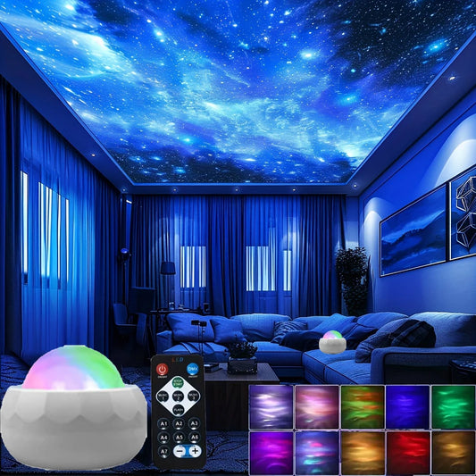 LED Aurora Galaxy Projector – 360° Rotating RGB Night Light with Remote, 7 Color Modes & USB Power for Home Decor