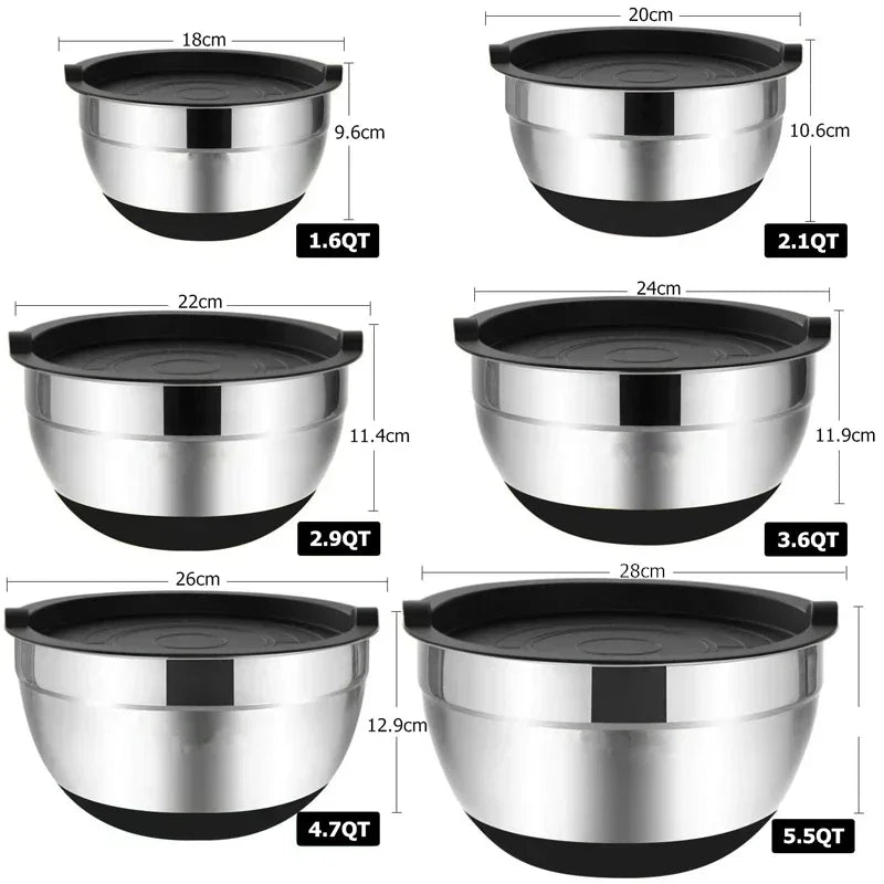 Premium Stainless Steel Mixing Bowls Set with Lids & Silicone Base – Nesting Bowls