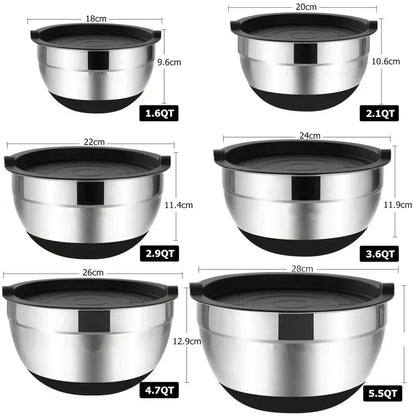 Premium Stainless Steel Mixing Bowls Set with Lids & Silicone Base – Nesting Bowls