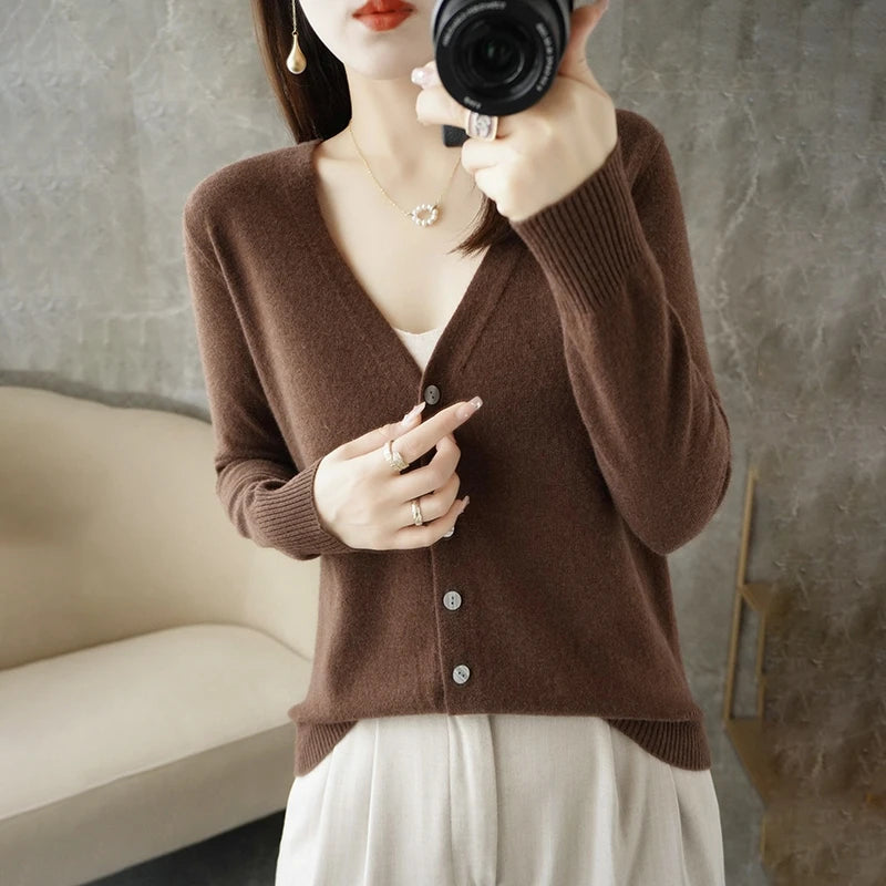 Classic V-Neck Button Cardigan for Women – Soft Lightweight Knit Sweater, Loose Fit Layering Top