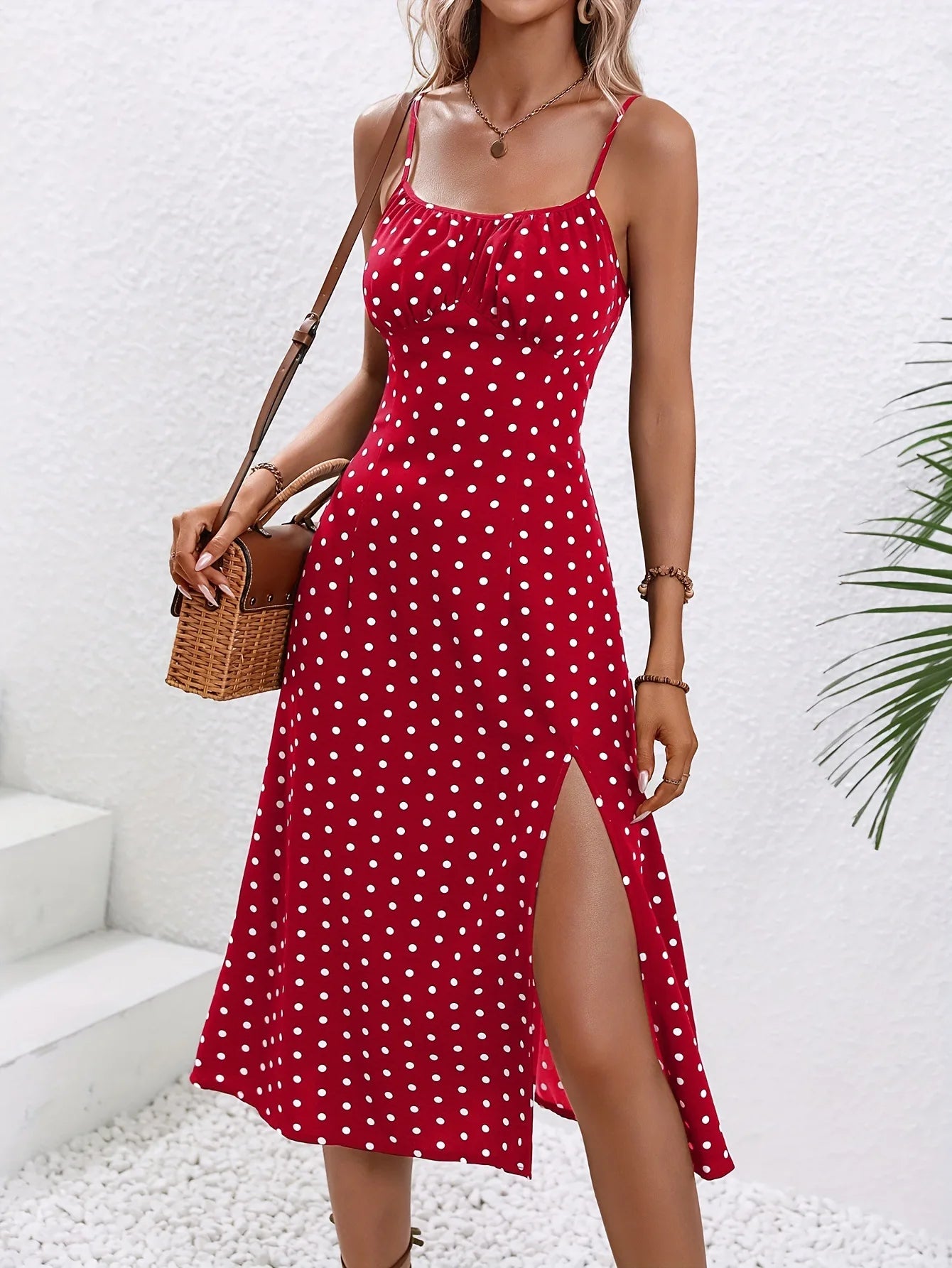 Floral Spaghetti Strap Summer – Boho Beach Sundress with Slit, Square Neck, Lightweight  A-Line Design
