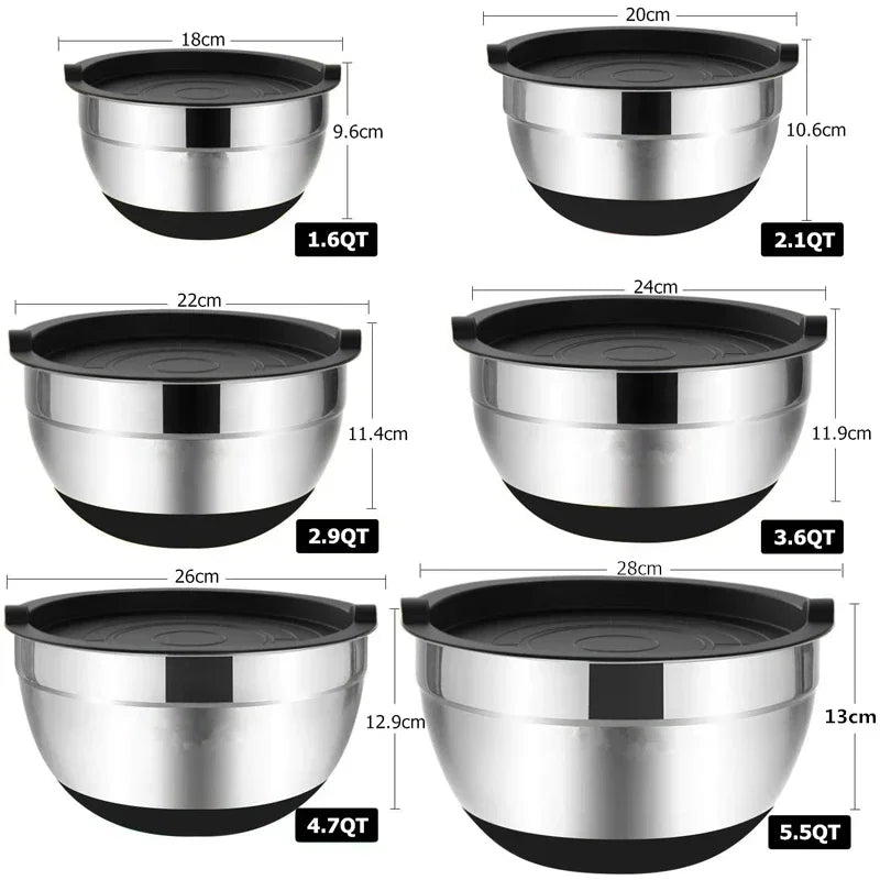 Premium Stainless Steel Mixing Bowls Set with Lids & Silicone Base – Nesting Bowls