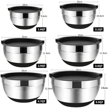 Premium Stainless Steel Mixing Bowls Set with Lids & Silicone Base – Nesting Bowls