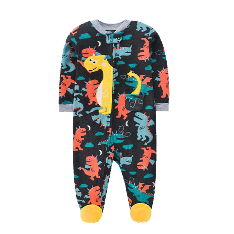 Baby Boy Fleece Romper Pajamas with Zipper – Soft Warm One-Piece Jumpsuit for Infants 0–12 Months