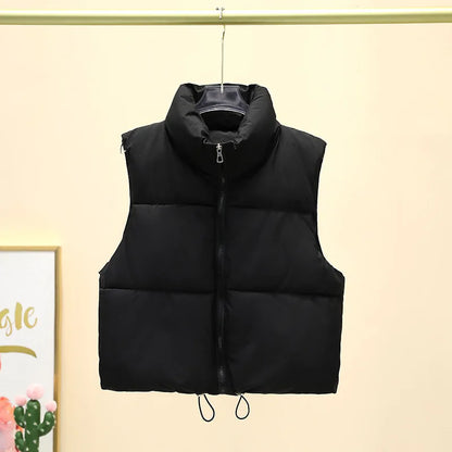 Women’s Cropped Puffer Vest – Warm Sleeveless Zip-Up Stand Collar Winter Quilted Jacket