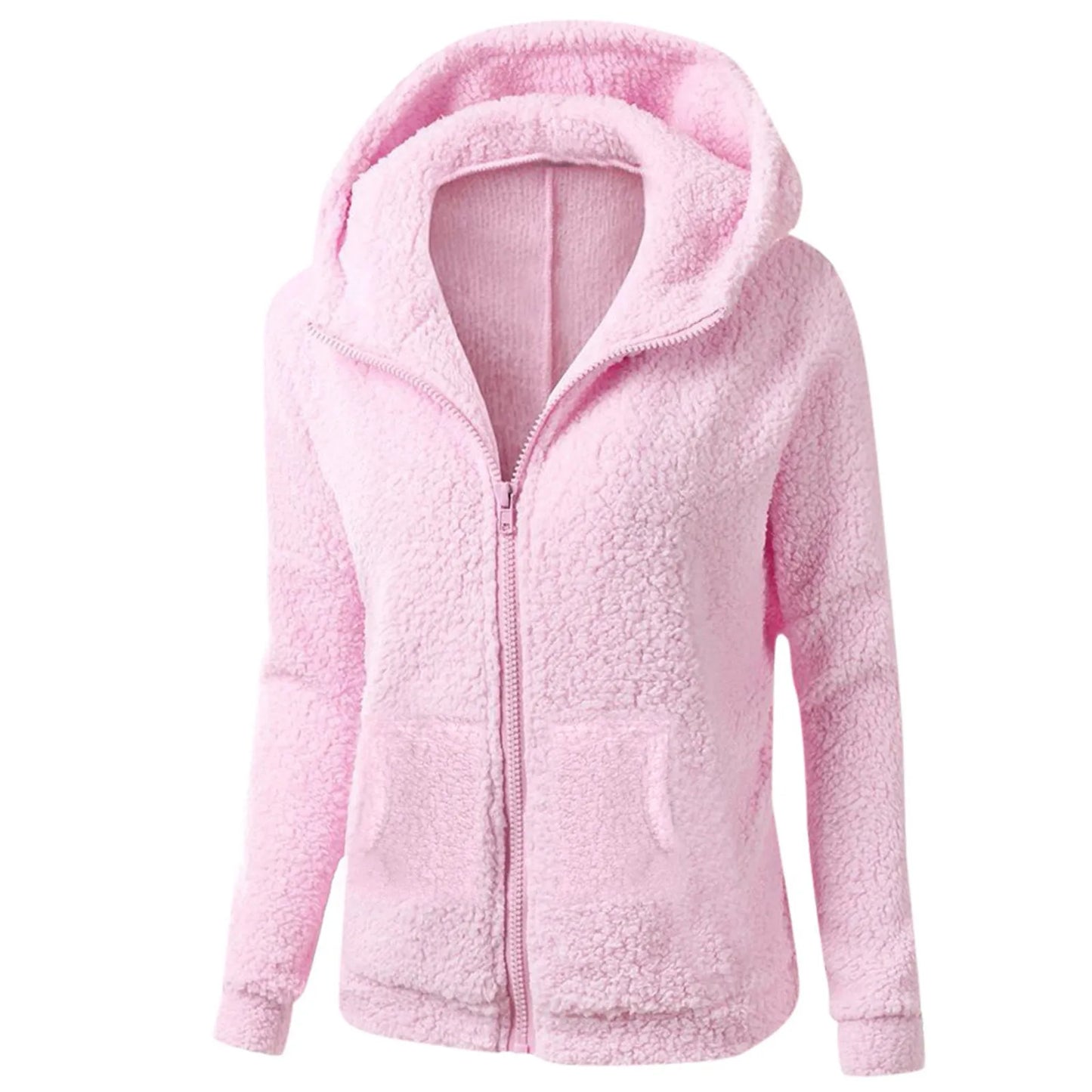 Women's Soft Plush Zip Up Hoodie - Warm Fleece Jacket with Hood & Pockets