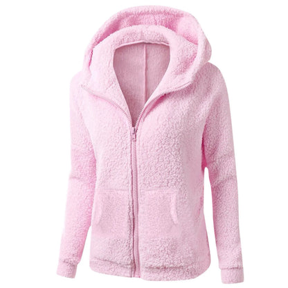 Women's Soft Plush Zip Up Hoodie - Warm Fleece Jacket with Hood & Pockets