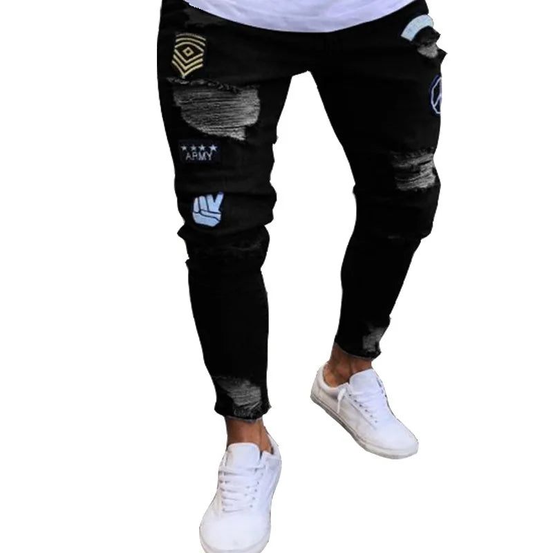 Men’s Stretch Denim Ripped Jeans – Slim Fit Distressed Casual Streetwear