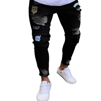 Men’s Stretch Denim Ripped Jeans – Slim Fit Distressed Casual Streetwear