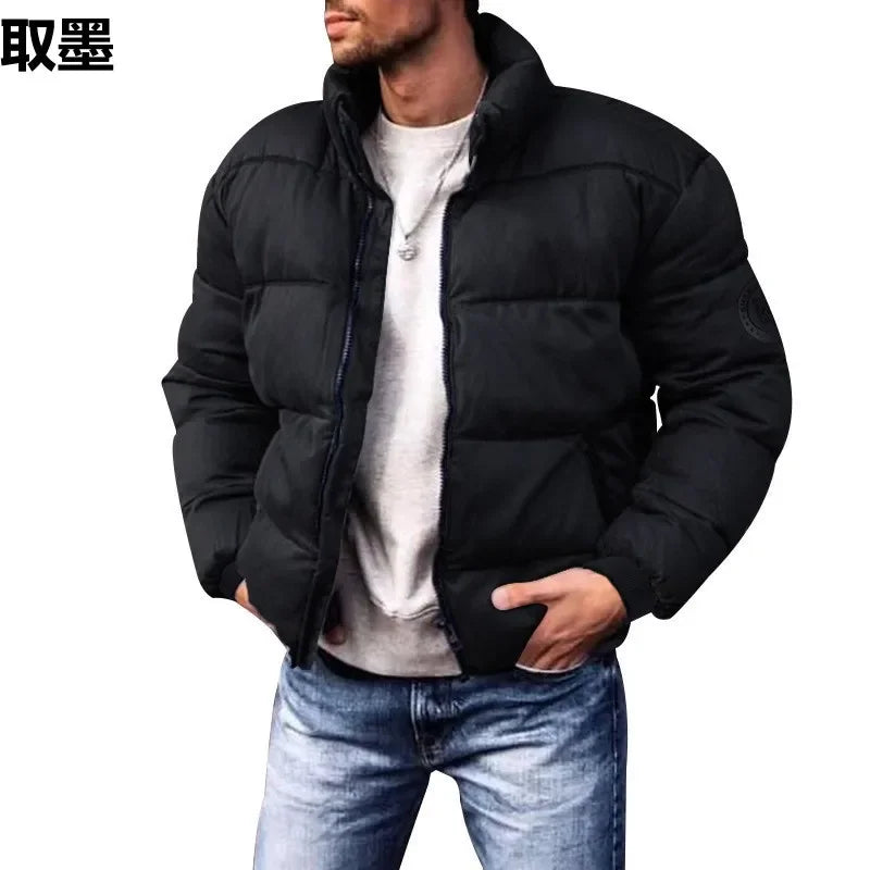Men’s Winter Stand-Collar Puffer Jacket – Fleece-Lined, Windproof, Heavy Warm Coat