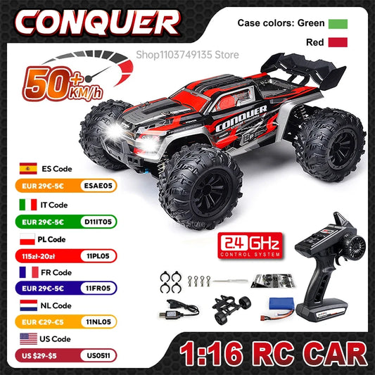 1:16 Scale 4WD High-Speed RC Monster Truck – 50KM/H Drift Car with 390 Modified Motor & Shock Absorber System