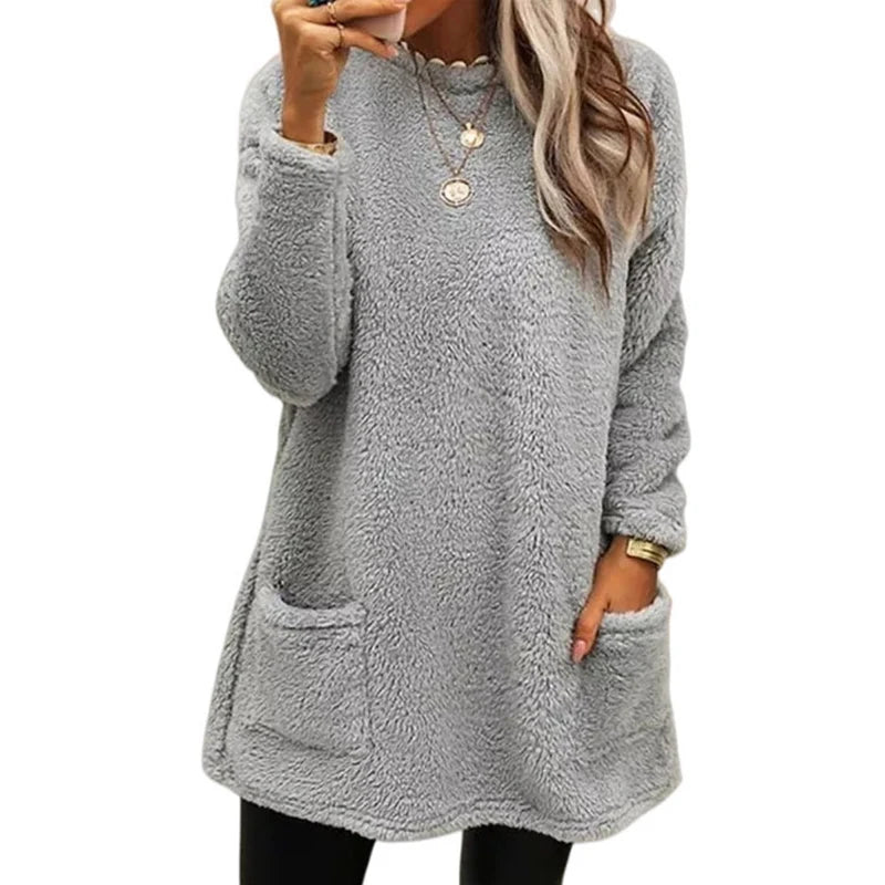 Women’s Warm Fleece Hoodie Top – Cozy Soft Long Sleeve Fuzzy Pullover