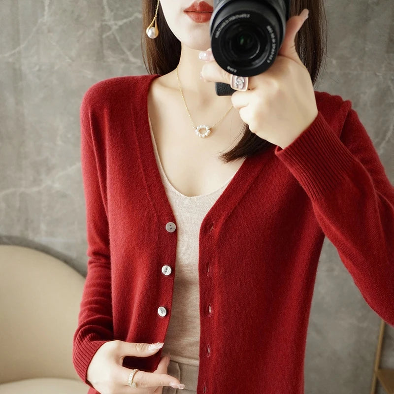 Classic V-Neck Button Cardigan for Women – Soft Lightweight Knit Sweater, Loose Fit Layering Top
