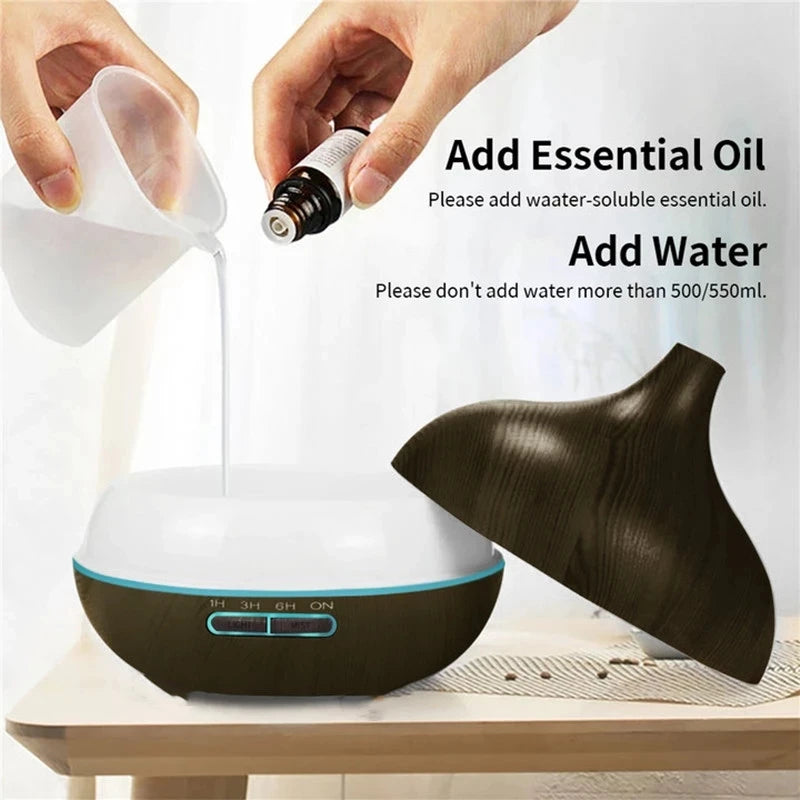550ml Wood Grain Essential Oil Diffuser with Remote Control & LED Lights