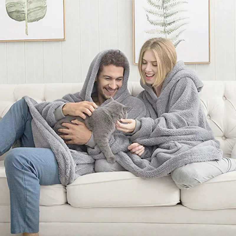 Ultra-Soft Oversized Hoodie Blanket – Thick Double Fleece Warm Pullover with Hood & Giant Pocket (One-Size)