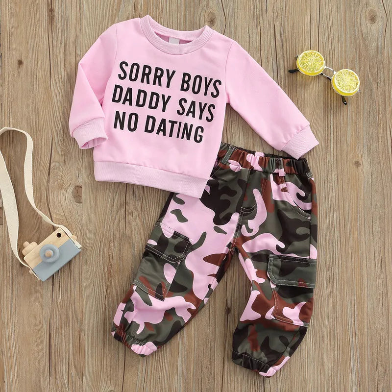 Toddler Girls Camo Pant Set – Long Sleeve Graphic Sweatshirt & Jogger Outfit (1–6Y)