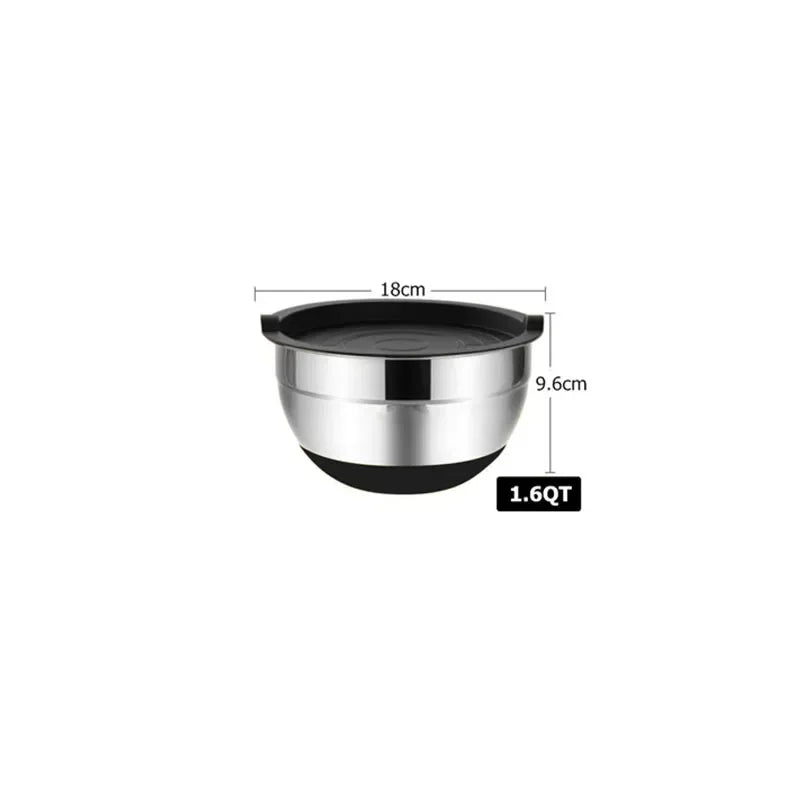 Premium Stainless Steel Mixing Bowls Set with Lids & Silicone Base – Nesting Bowls
