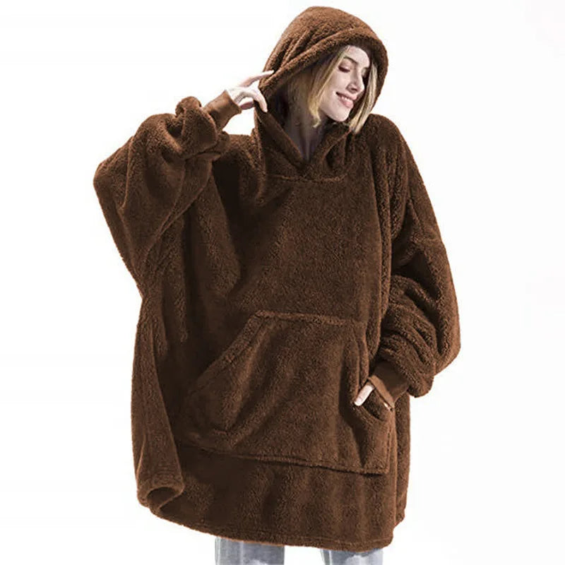 Ultra-Soft Oversized Hoodie Blanket – Thick Double Fleece Warm Pullover with Hood & Giant Pocket (One-Size)