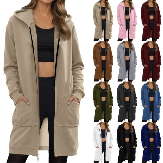 Oversized Zip-Up Hoodie Jacket – Warm Long Sleeve Casual Fall Sweatshirt for Women