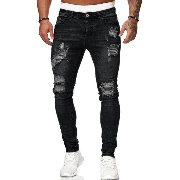 Men’s Stretch Denim Ripped Jeans – Slim Fit Distressed Casual Streetwear