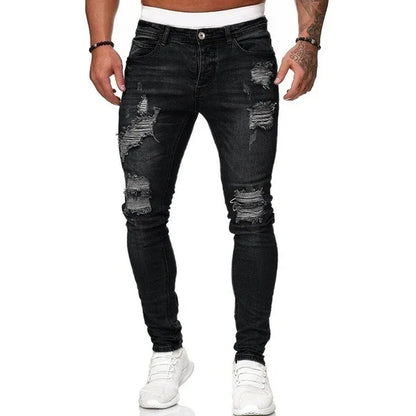 Men’s Stretch Denim Ripped Jeans – Slim Fit Distressed Casual Streetwear